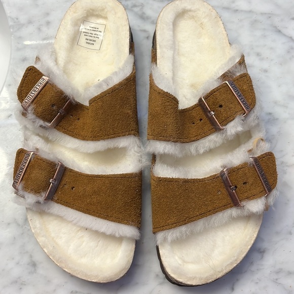NWT Birkenstock Arizona Shearling Suede Leather Size 9 Mink Suede. - Picture 14 of 16